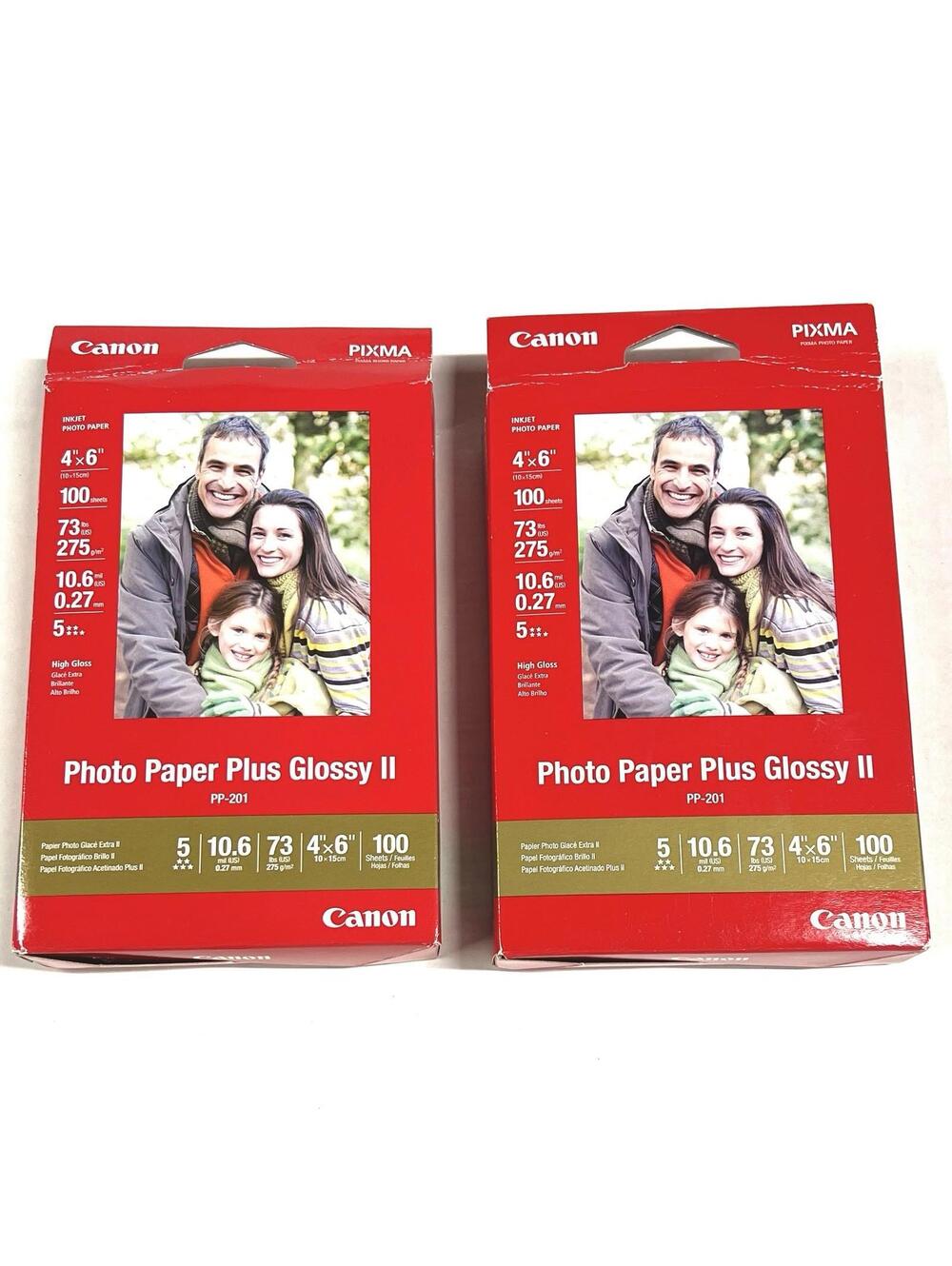 2 Pack Inkjet Canon PP-201 Photo Paper Plus Glossy II 4x6" 100 Sheets Per Pack
